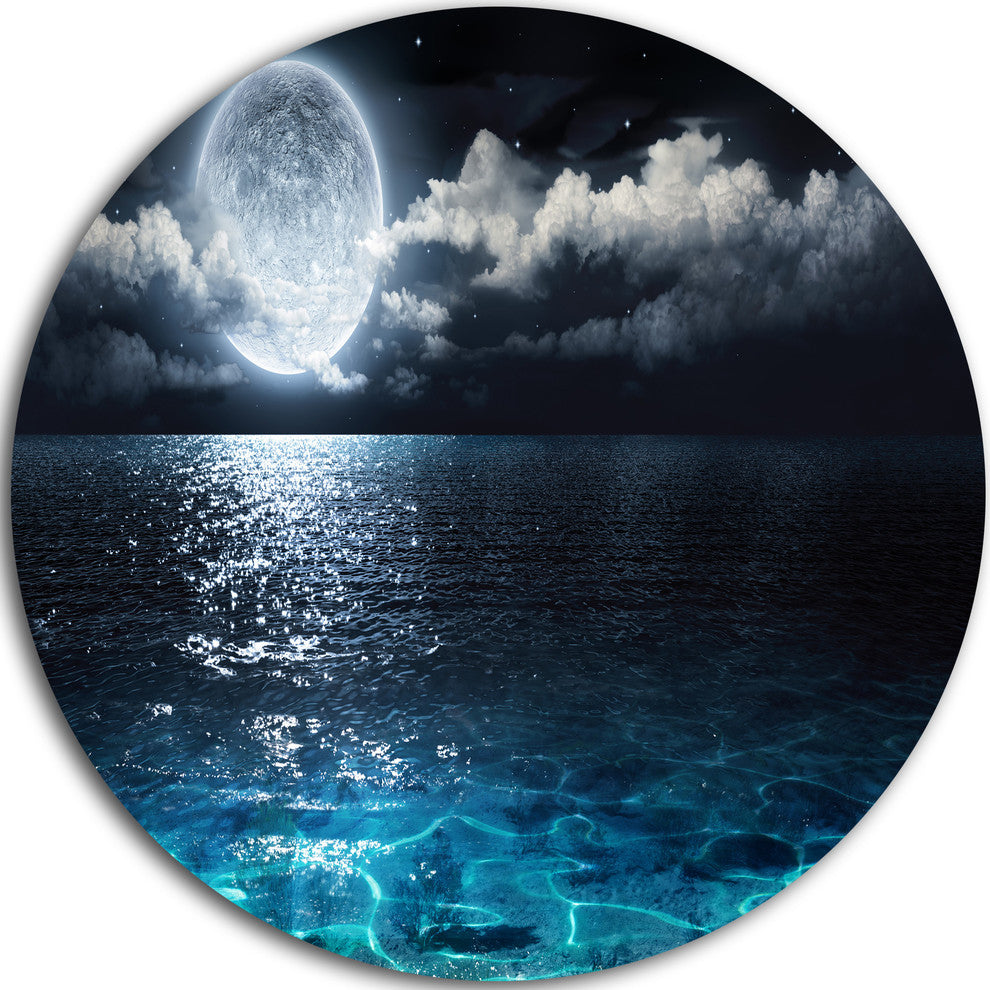Romantic Full Moon Over Sea, Seascape Photo Round Wall Art, 36"