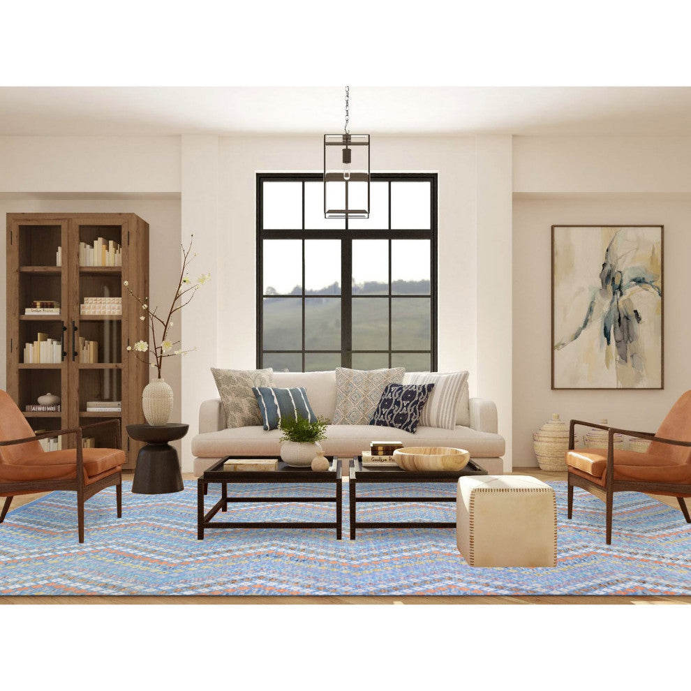 Light Blue Afghan Kilim with Geometric Design Hand Knotted Wool Rug 10'3"x13'3"