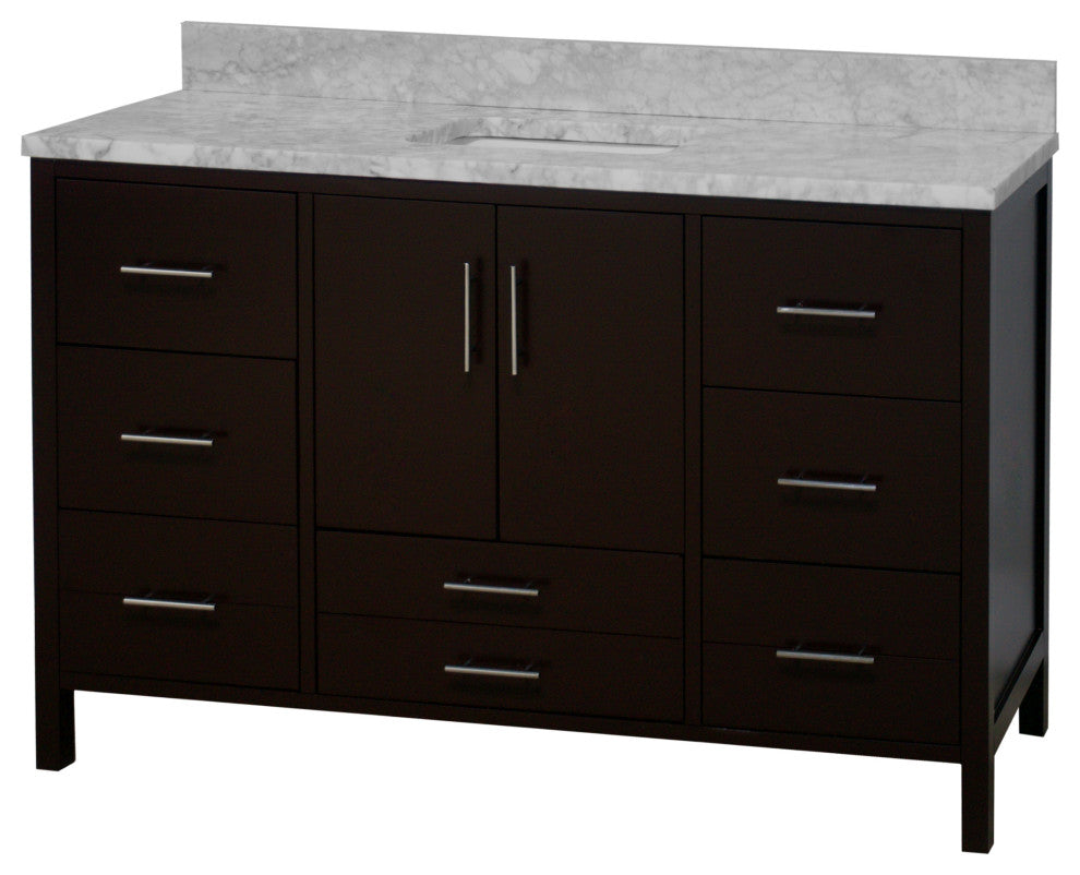 California 60" Bathroom Vanity, Chocolate, Carrara Marble, Single
