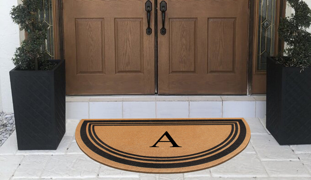 A1HC Natural Coir Flock Monogrammed Door Mat for Front Door, 30x60, A