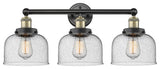 Edison Large Bell 3-Light 25" Vanity Light, Black Antique Brass With Seedy Shade