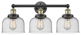 Edison Large Bell 3-Light 25" Vanity Light, Black Antique Brass With Seedy Shade