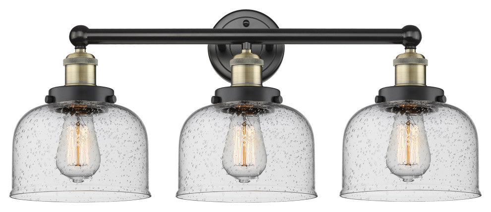 Edison Large Bell 3-Light 25" Vanity Light, Black Antique Brass With Seedy Shade