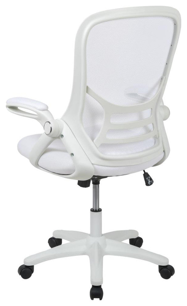 High Back Mesh Swivel Office Chair With Flip-up Arms, White