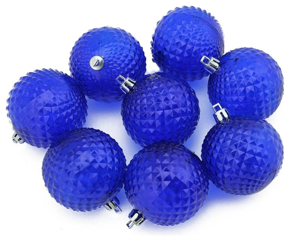Transparent Diamond Cut Shatterproof Ornaments, 2.5", Set of 8, Lavish Blue
