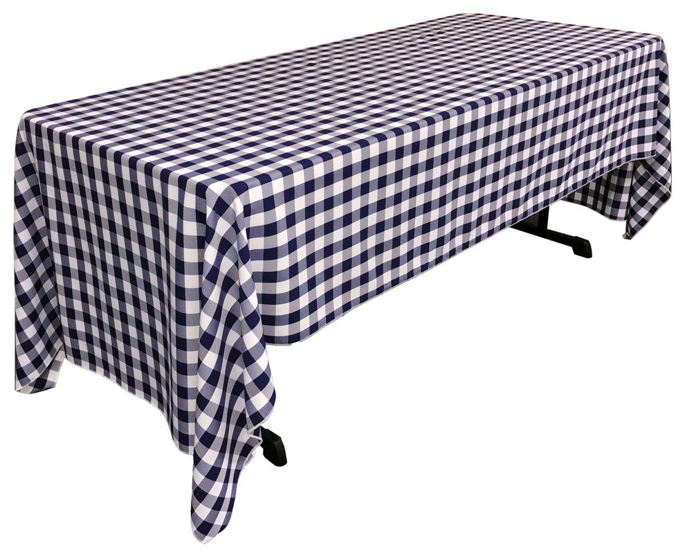 LA Linen Rectangular Gingham Checkered Tablecloth, Navy, 60"x120"