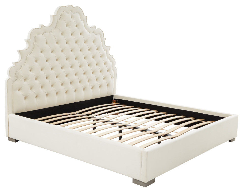 Carolina Cream Velvet Bed in King - Cream