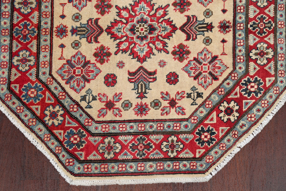 Kazak Oriental Pakistani Traditional Hand Made Area Rug, Beige, 3'3"x3'4