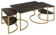 Benzara UPT-271297 Metal Nesting Coffee Table - 3 pcs set, Dark Brown, Gold