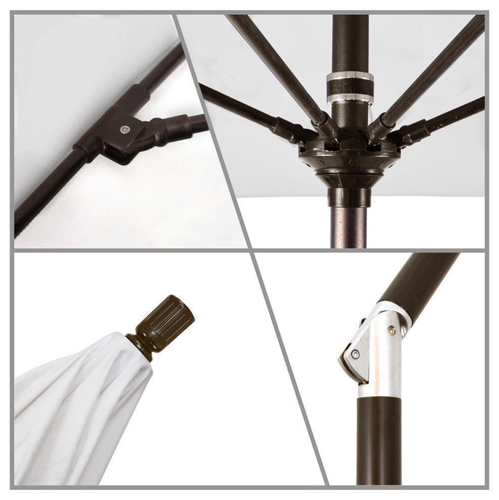 9' Bronze Collar Tilt Lift Fiberglass Rib Aluminum Umbrella, Sunbrella, Pacific Blue