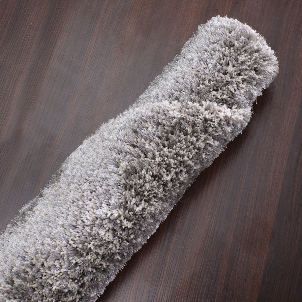 HAND TUFTED SHAG POLYESTER ECO-FRIENDLY AREA RUGS -Gray White Color,Solid Design