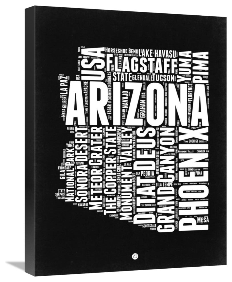 "Arizona Black and White Map" Fine Art Print