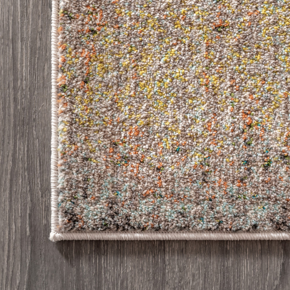 Contemporary POP Modern Abstract Vintage Area Rug, Cream/Yellow, 3 X 5