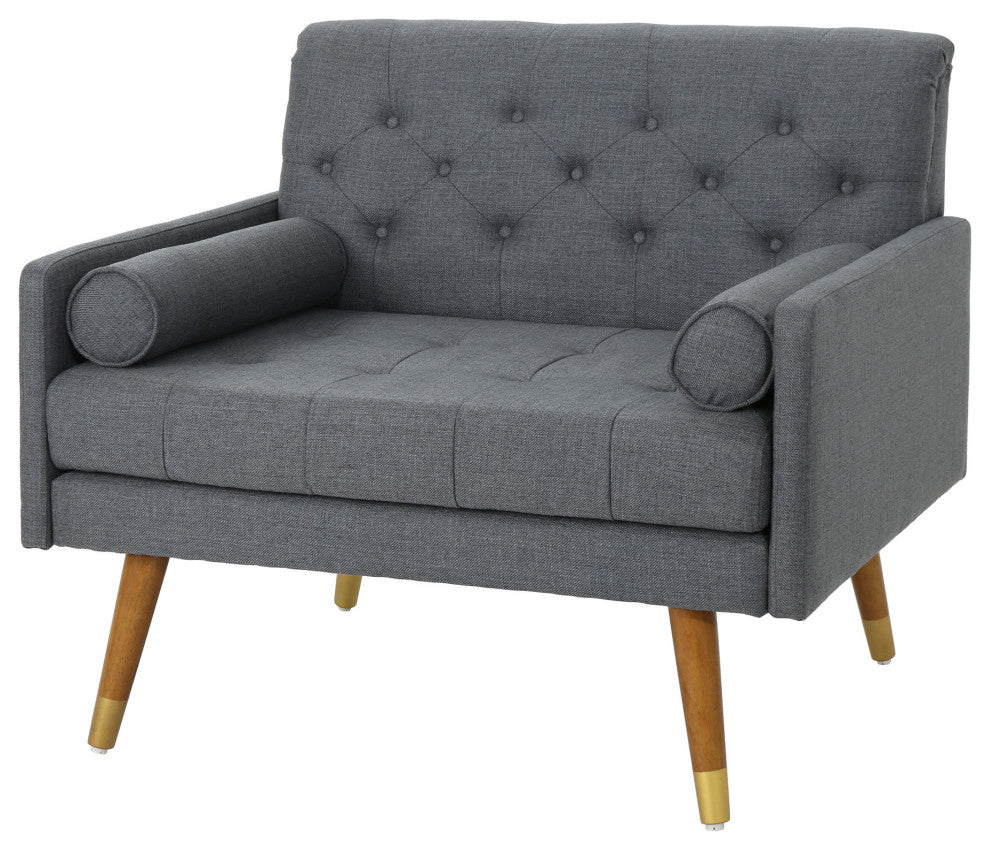 Nour Fabric Mid-Century Modern Club Chair, Dark Gray/Dark Walnut