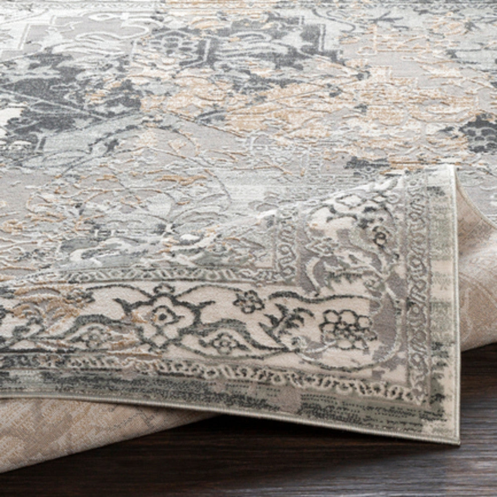 Surya Quatro QUA-2304 5'3"x7'3" Rug, Gray/Silver Gray/Dark Blue/Beige/Tan