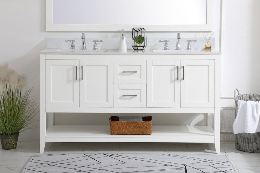 Elegant VF16060DWH-BS 60"Double Bathroom Vanity, White With Backsplash