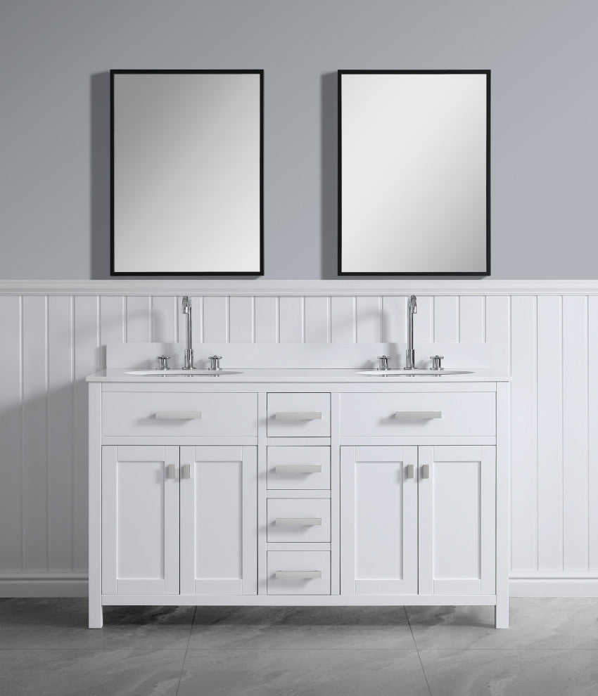 London 60-in White Bathroom Vanity Base Cabinet Without Top
