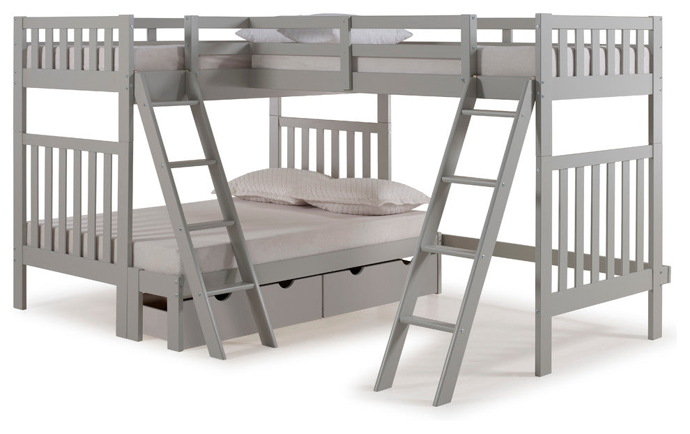 Aurora Twin Over Full Bunk Bed with Tri-Bunk Extension and Storage Drawers