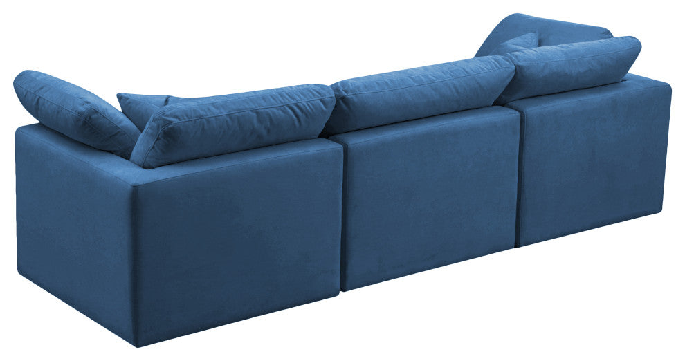 Plush Velvet / Down Standard Comfort Modular Sofa, Navy, 3-Piece: 1 Armless Chair, 2 Corner Chair