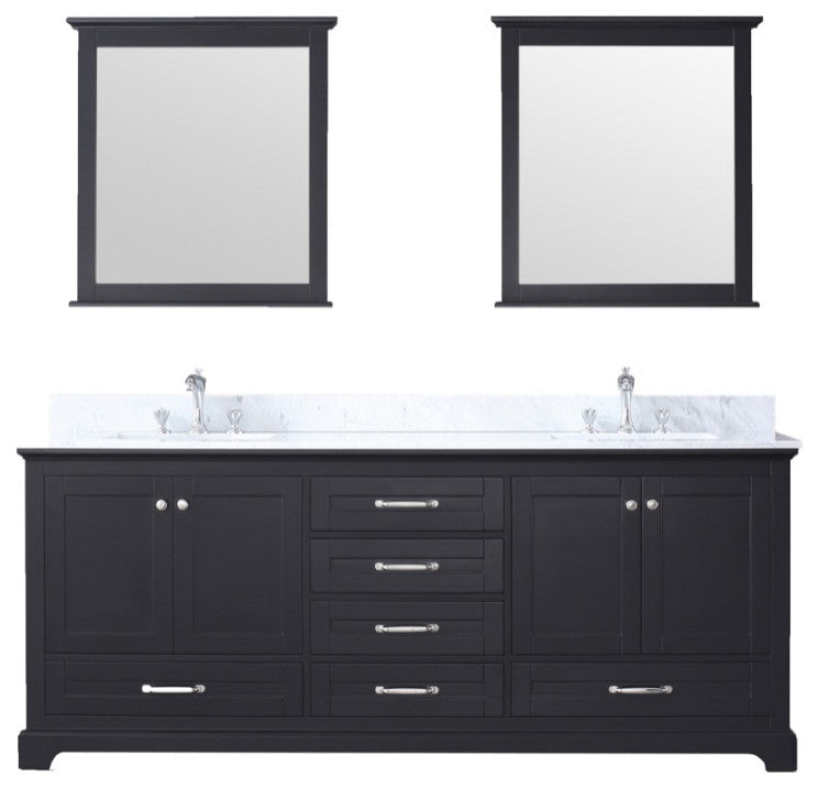 Dukes 80" Espresso Double Vanity Carrara Marble Top Sinks, 30" Wall Mirrors