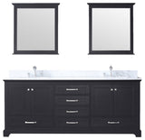 Dukes 80" Espresso Double Vanity Carrara Marble Top Sinks, 30" Wall Mirrors