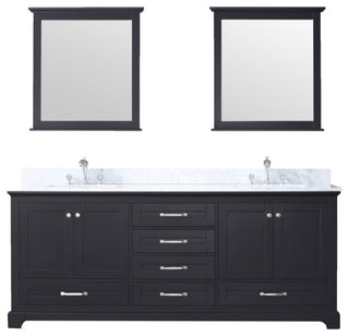 Dukes 80" Espresso Double Vanity Carrara Marble Top Sinks, 30" Wall Mirrors