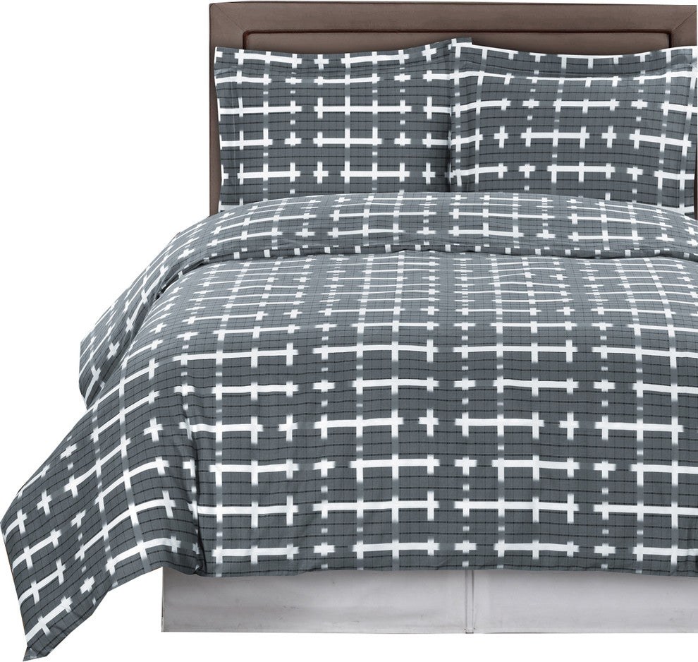 Norwich Cotton Silky Soft Duvet Cover Set, Gray and White, King/Cal King