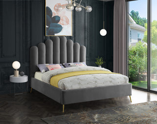 Lily Velvet Bed, Gray, Queen