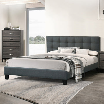Fabric Upholstered Bed With Button Tufted Headboard, Charcoal, California King