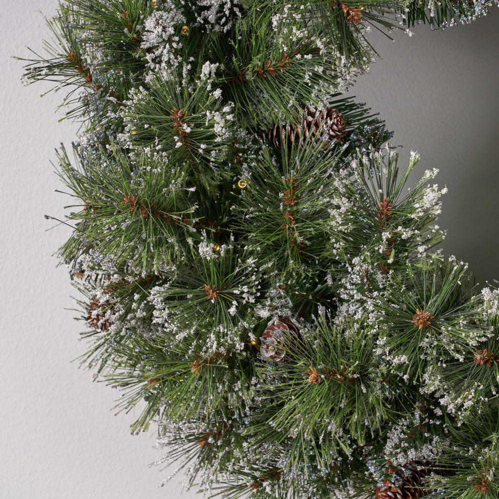 24" Mixed Spruce LED Artificial Christmas Wreath, Green