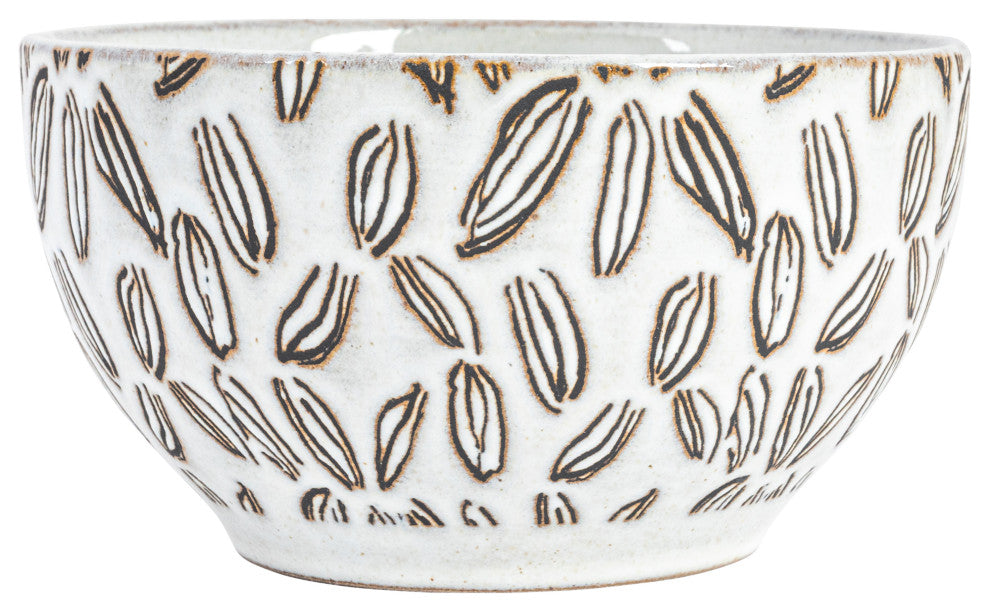 5" Round Stoneware Bowl Dinnerware Set, 4 Various Wax Patterns, Cream, Set of 12