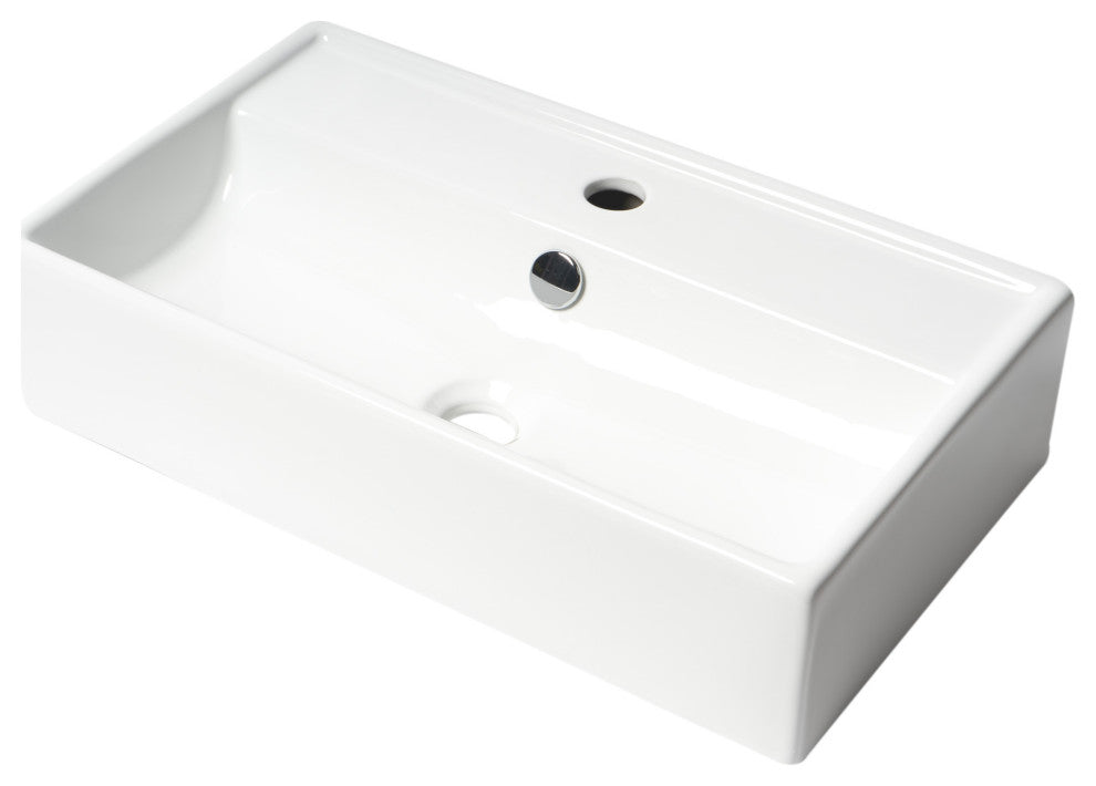 White 22" Rectangular Wall Mounted Ceramic Sink With Faucet Hole