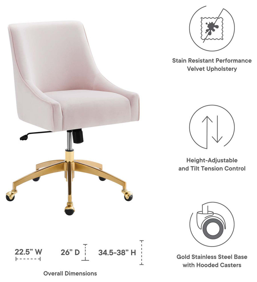 Computer Work Desk Chair, Pink, Velvet, Modern, Home Business Office Furniture