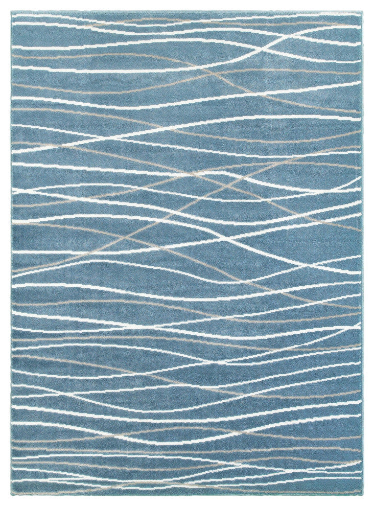 8??x 10??Blue Contemporary Waves Area Rug