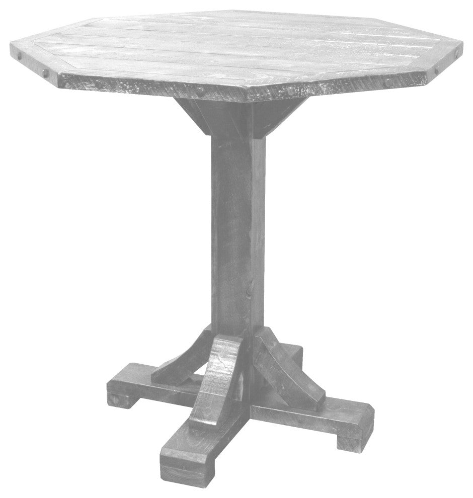 Rustic Barn Wood Style Timber Peg Octagon Pub Table, Thunder White, 42 Inch, Bar Height