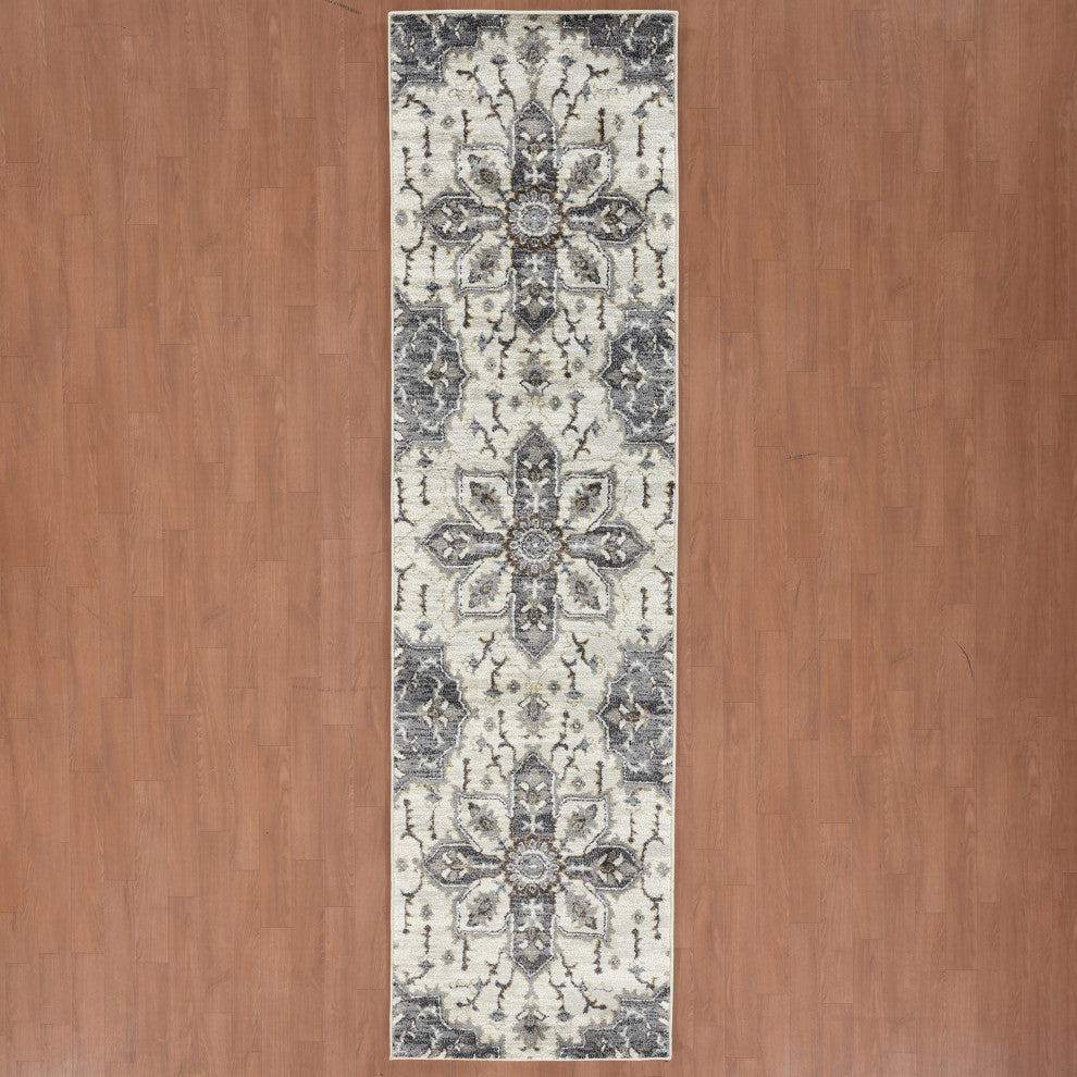 Jordan Eva Runner, Ivory, 2'7" x 10", Medallion