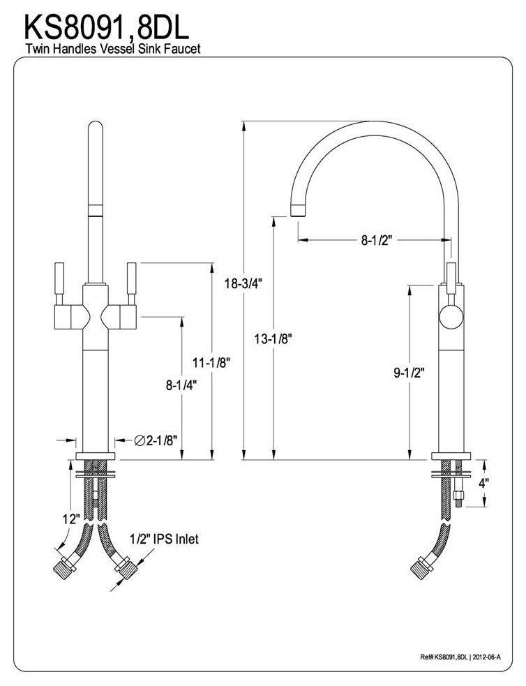 Kingston Brass Concord Satin Nickel Two Handle Vessel Sink Faucet KS8098DL