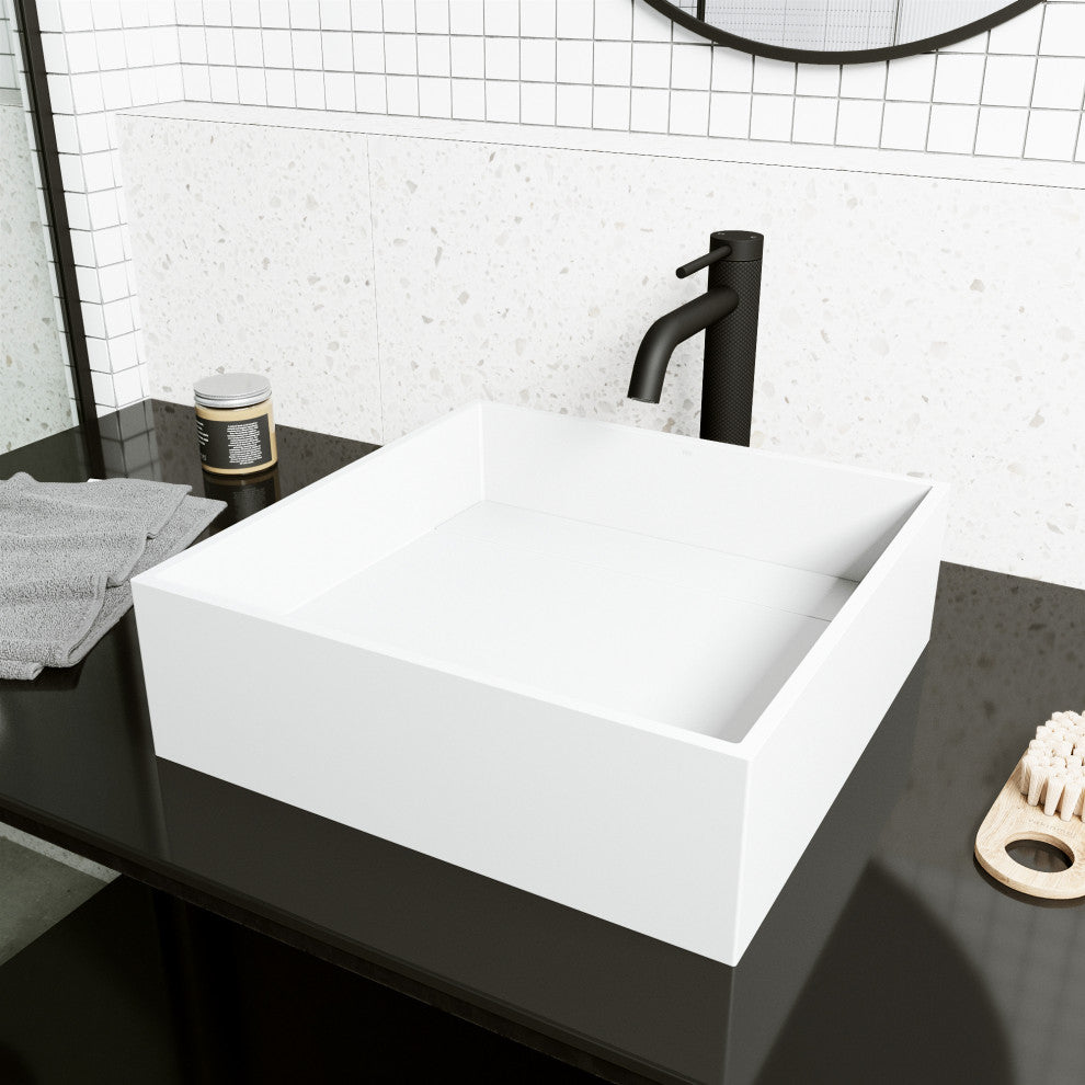 Montauk 15"L x 15"W MatteStone Vessel Sink and Lexington 10"H Faucet Set