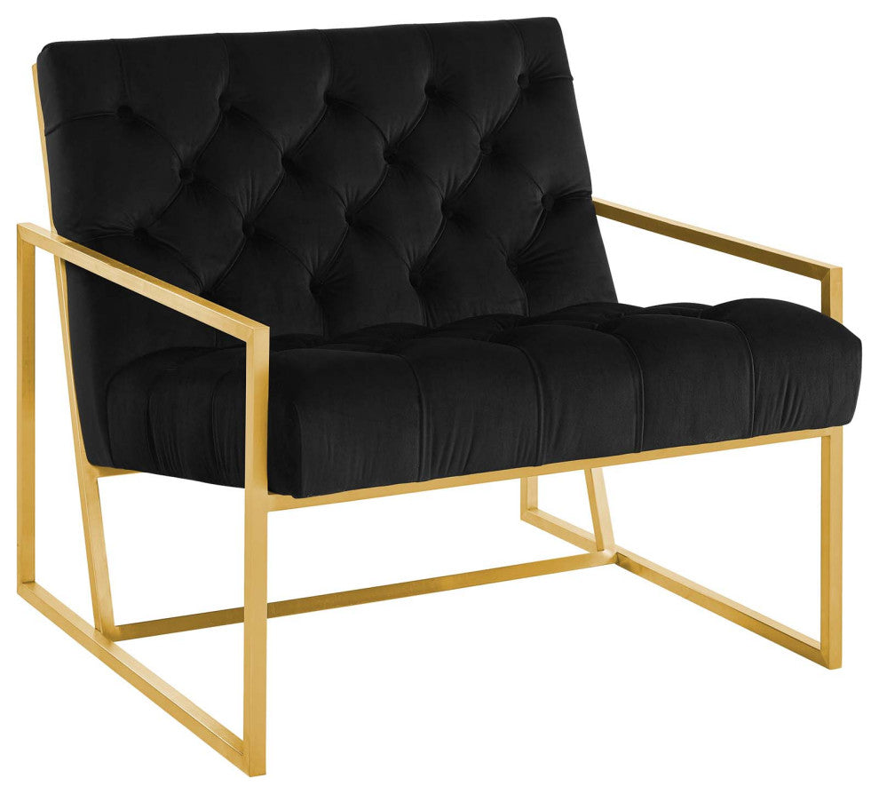 Bequest Gold Stainless Steel Upholstered Velvet Accent Chair, Black