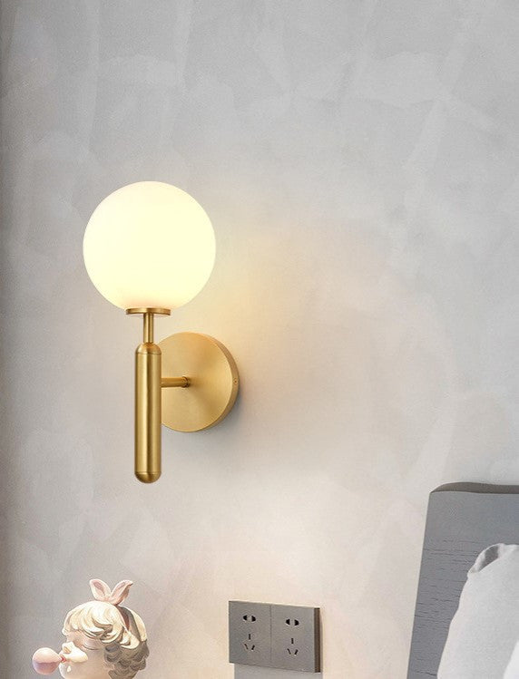 Modern Glass Wall Lamp in the Ball Shape, Living Room, Bedroom, Gold, White, Warm Light