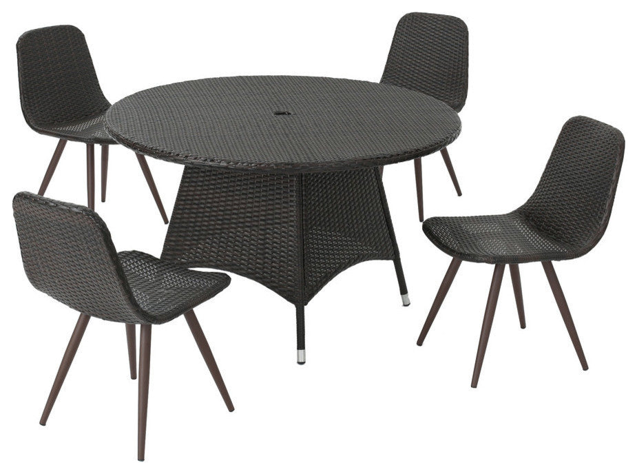 GDF Studio 5-Piece Isco Outdoor Multi-brown Wicker Circular Dining Set
