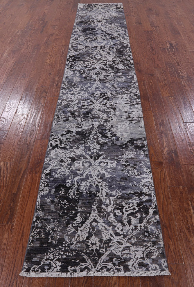 2' 7" X 13' 11" Modern Hand-Knotted Wool and Silk Runner Rug Q10330