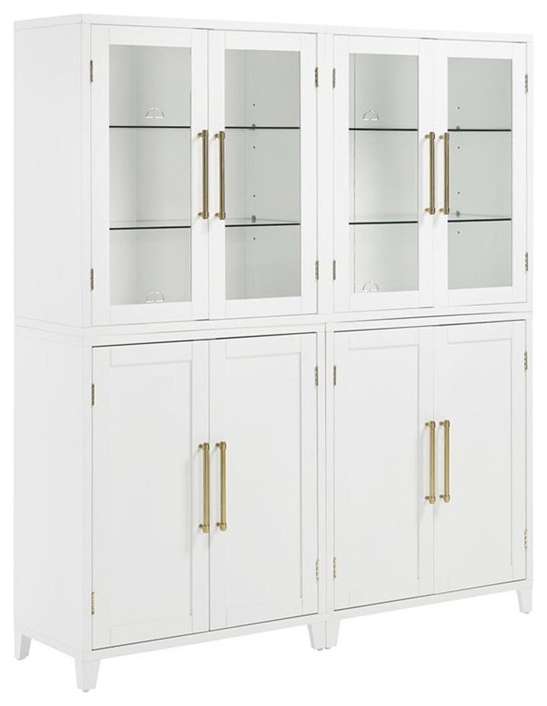 Crosley Furniture Roarke 2-Piece Glass Door Wood Pantry Storage Cabinet in White