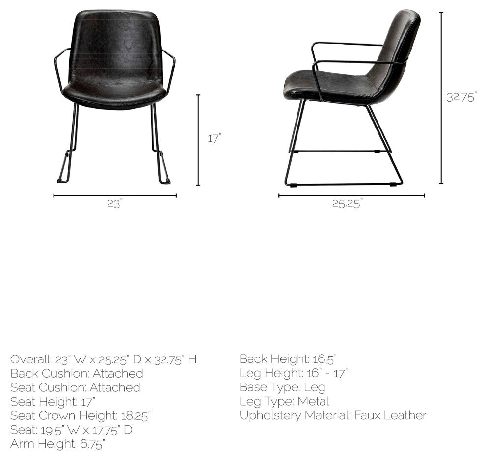 Sawyer Black Faux-Leather Wrap Seat With Black Metal Frame Dining Chair