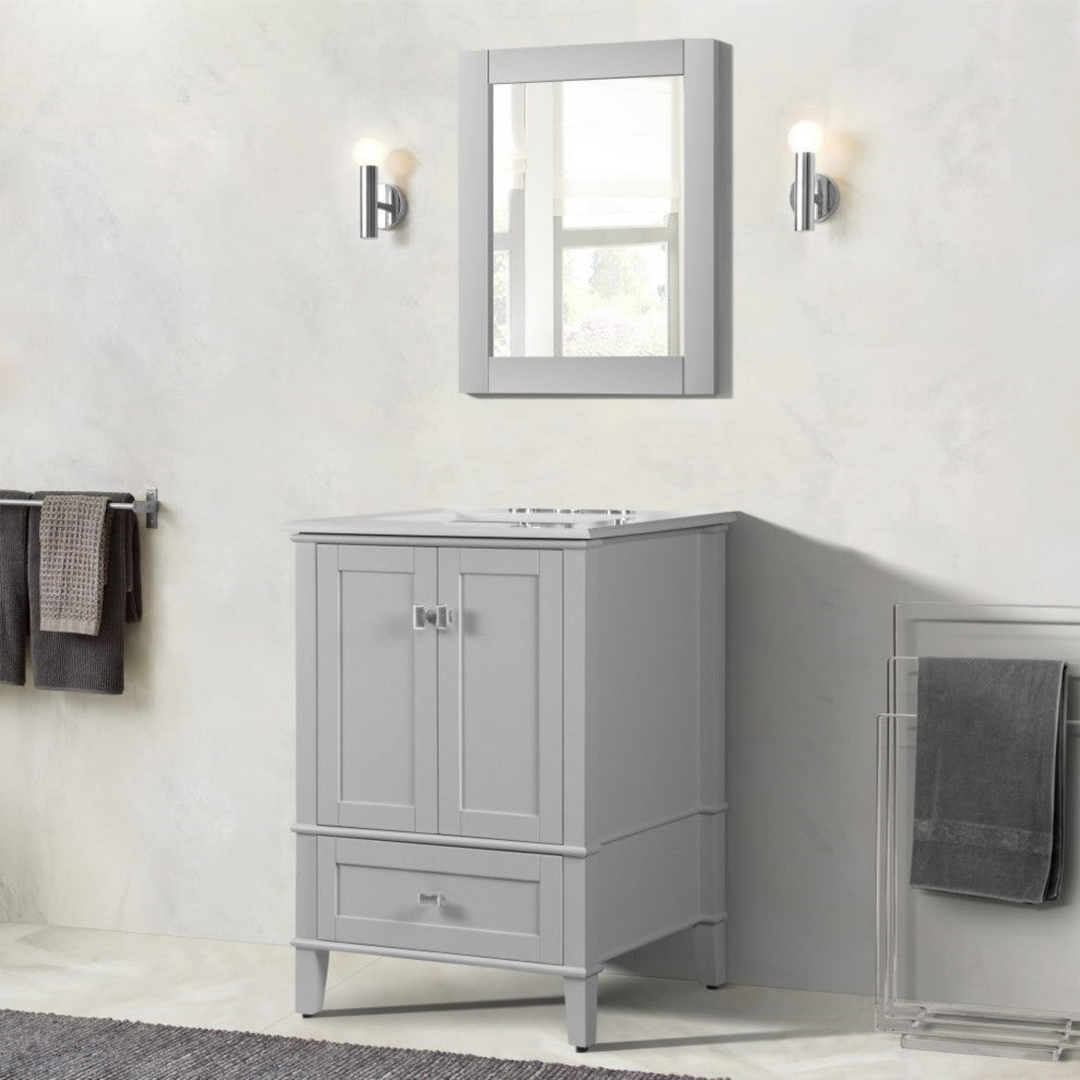 25" Single Vanity, Light Gray With Engineered Stone Top