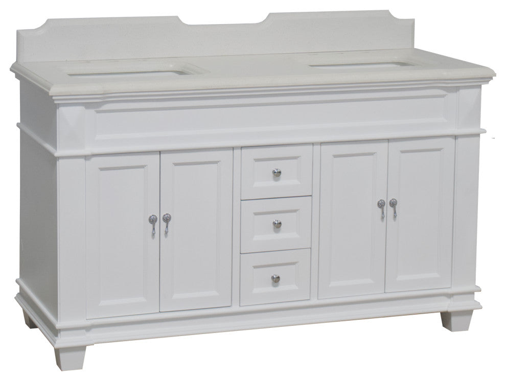Elizabeth 60" Bathroom Vanity, Base: White, Top: Quartz, Double Vanity