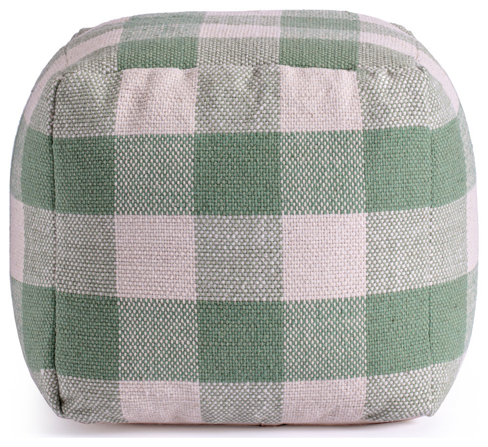 Spring Sky 20" x 20" x 20" Ivory and Green Pouf