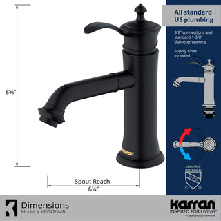 Karran 1-Handle 1-Hole Bathroom Faucet With Pop-up Drain, Matte Black
