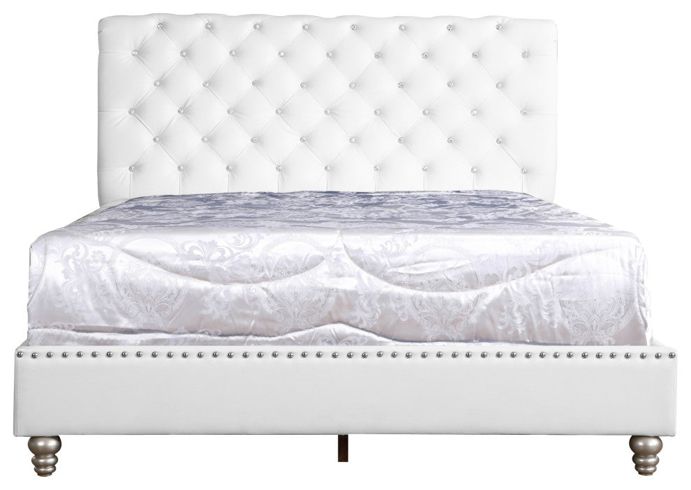 Princeton Tufted Upholstered Faux Leather Bed, White, Full