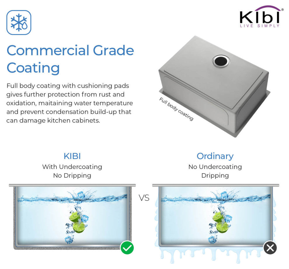 KIBI Handcrafted Undermount Single Bowl 16 Gauge Stainless Steel Kitchen Sink, 3